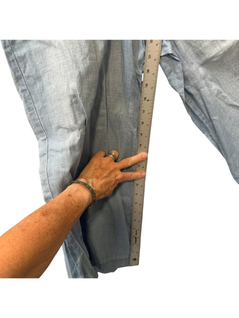 Wide-Leg Linen Women's Pants M Smocked Waist Pull-On Boho Lightly Faded Blue - Picture 11 of 12